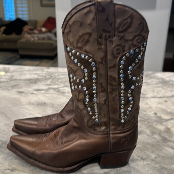 Metallic brown studded embossed frye boots - Picture 6 of 9